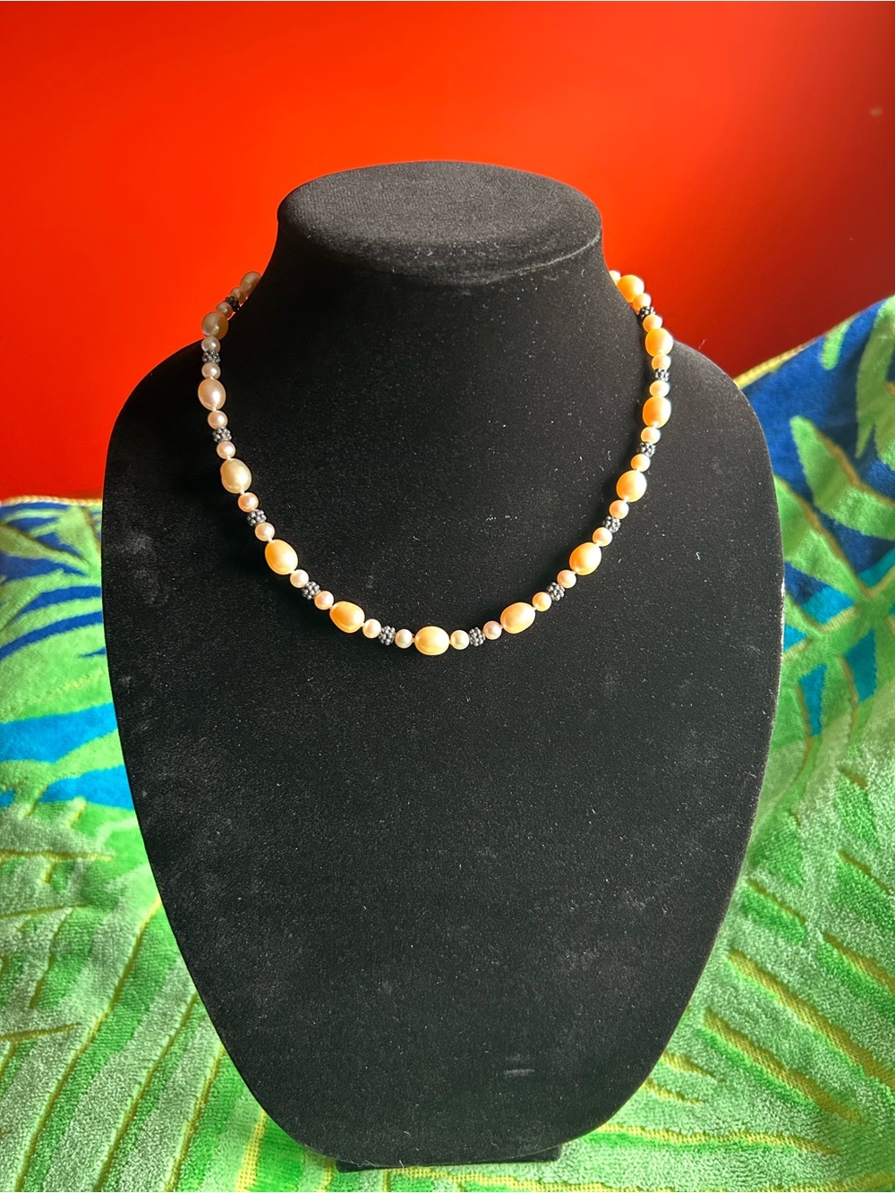 Honora ivory Pearl 16” Necklace and earrings with Black and Silver Accents